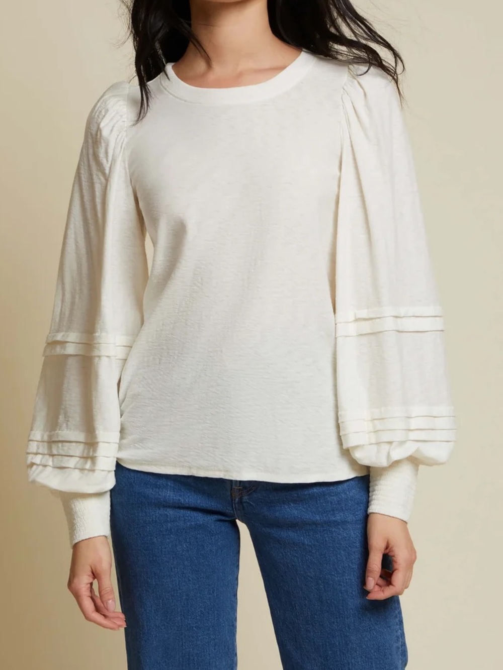 Nation LTD Caitlyn Drama Sleeve Tee in Off White